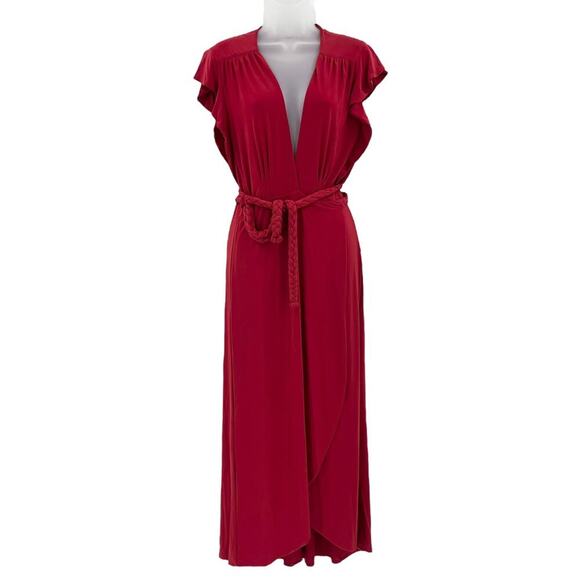 MISA LOS ANGELES Irina Wrap Dress Red Braided Tie Flutter Sleeve Size Med NWT - Picture 4 of 7